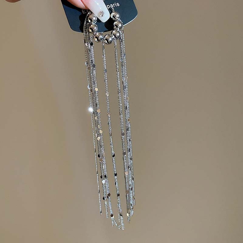 Personality Long Tassel Clip Earrings for Women Fashion Geometric Circular Bead Ear Cuff Chain Fake Piercing Earring Jewelry