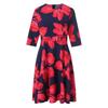 Women 3/4 Sleeve Dress Ladies Casual Party Holiday Elegant A-Line Vintage Floral Printed Dress