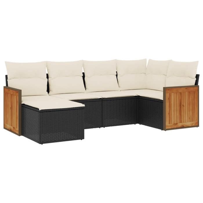 VidaXL Salon de Jardin avec Coussins 6 pcs, Canapés de Patio, Ensemble de Meubles, Mobilier de Terrasse Extérieur, Noir 3260257