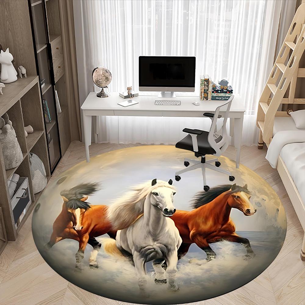 1PC Horse Office Round Area Rug, Mat Suitable For Office, Under Office Chairs Bedroom Living Room Home Decor, Room Deco