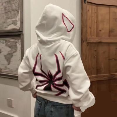 Unisex Coat Spider Print Dark Punk Style Unisex Hallowen Costume High Street Hip Hop Soft Plush Zip Up Long Sleeve Hooded Winter Fall Coat