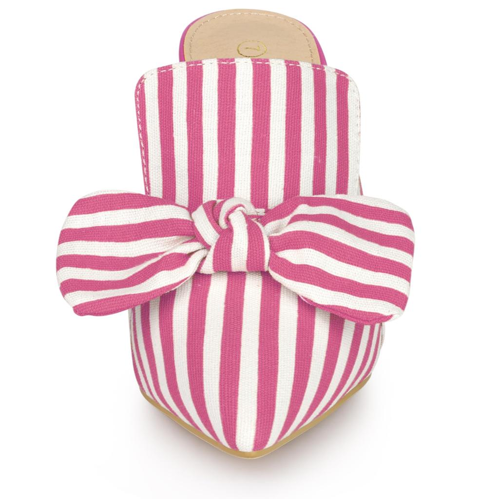 Allegra K Women's Striped Bow Slip Slide Mule with Stiletto Heel, Hot Pink, Size 27.5cm