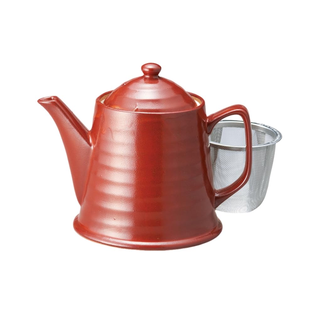 Ale-net Teapot, 15 x 7.5 x 12.5 cm, 400cc, Vermilion Lacquerware (with Tea Strainer), Mino Ware Porcelain, Made in Japan, Stylish