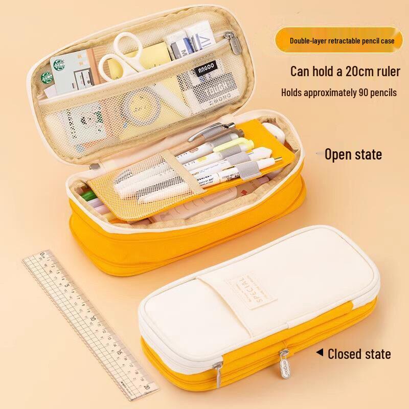 Double-Layer Macaron Pencil Case with Large Capacity and Double Zipper