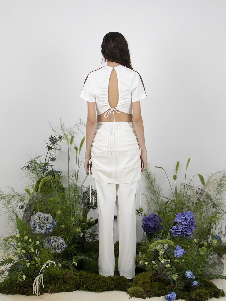 MEENDERI Track Shirring Skirt Pants - White