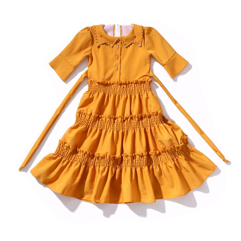 

Осенне-зимнее платье для девочек с плиссированной юбкой-тортом и воротником-куклой 85-95 cm жёлтый