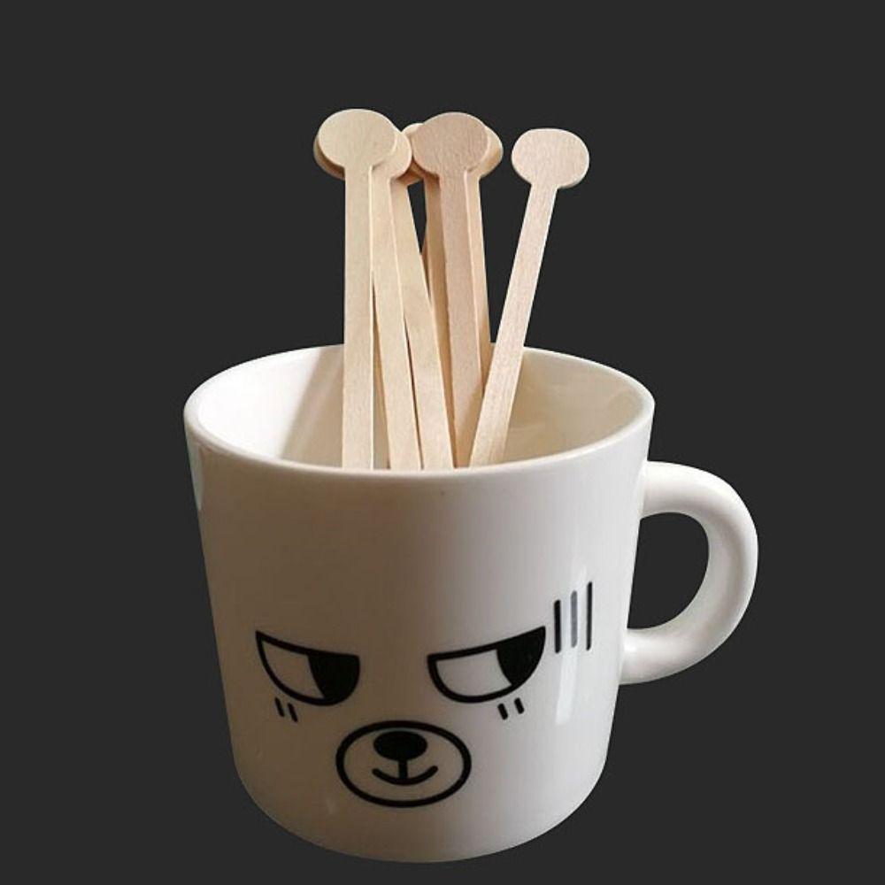 100 Pcs Round Head Hot/Cold Drinking Stir Popsicle Wooden Coffee Swizzle Stick  Drink Shop
