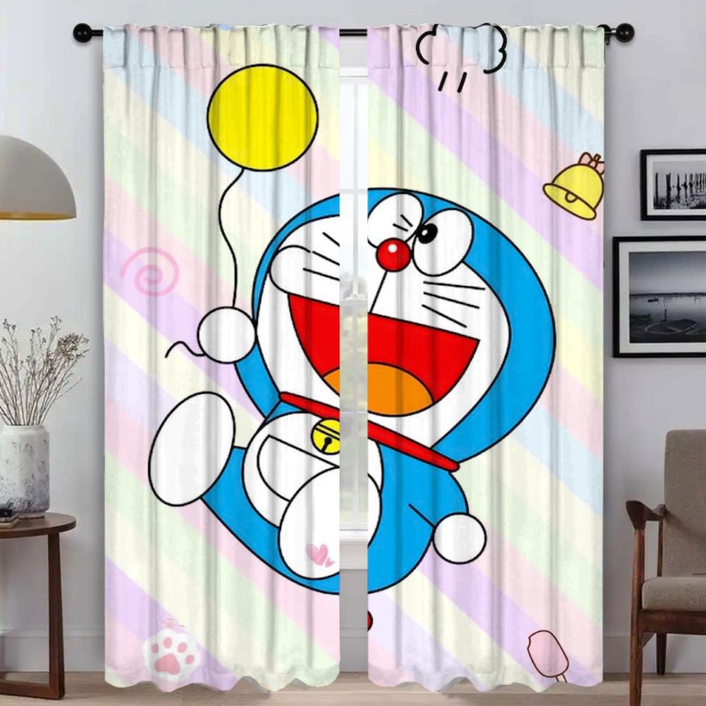 Doraemon Zasłona Zaciemniająca do Pokoju 2 Panele Zasłony Wnętrza Domu Tiul do Sypialni Dekoracja Halloween Przegroda Żaluzje Salon