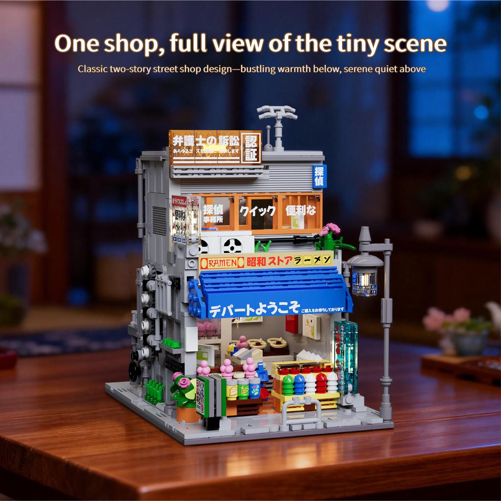 1401Pcs Japanese-Style Street Scene With Lights, Building Blocks Set, Desktop Ornament, Educational Toy, Children'S Gift