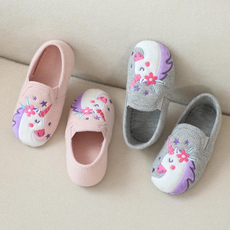 Unicorn Girls' Indoor Backless Slippers - Silent Cotton Shoes for Wood Floors