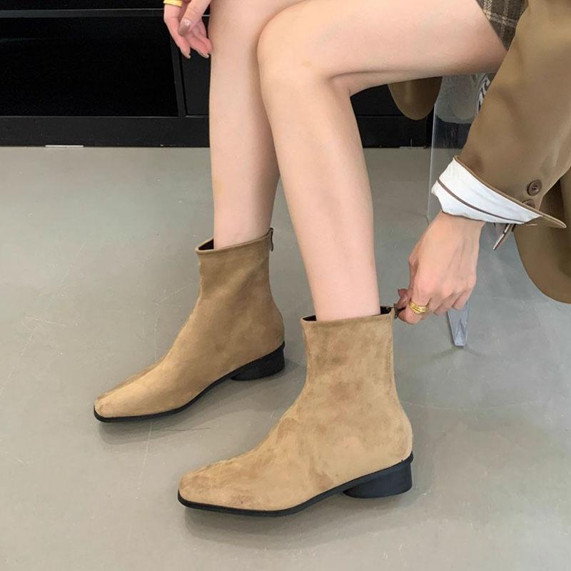 Fashion Women's Ankle Boots Elegant Solid Suede Back Zip Female Shoes Thick Low Heel Bottines Femmes Autumn Casual Short Botines Shoes