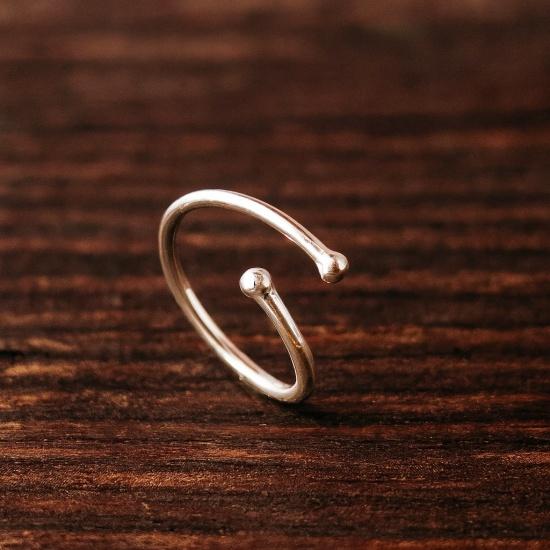 925 Sterling Silver Ball End Open Cuff Ring: Adjustable Stackable Minimalist Ring