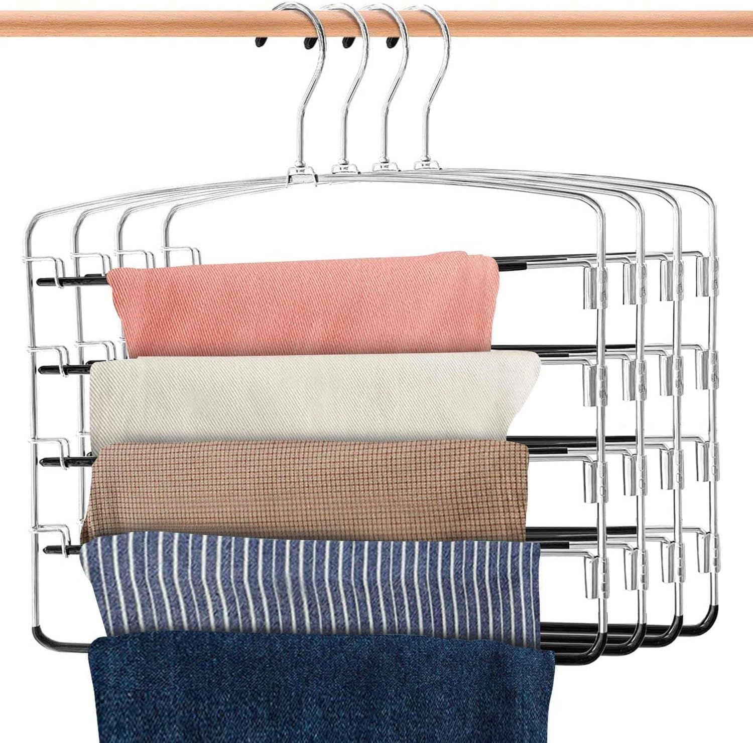 

DOIOWN Trouser Slacks Stainless Leaves No 34cm Set of 4 Hanger, Hanger, 5-Tier, 360° Rotating, Steel, Non-Slip, Marks, Space-Saving Storage, Wide, чёрный