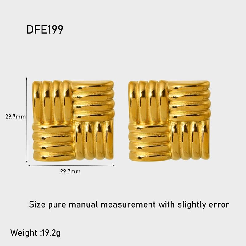 Personalized exaggerated stainless steel geometric square braided pleated texture stud earrings 18k gold waterproof earrings earrings