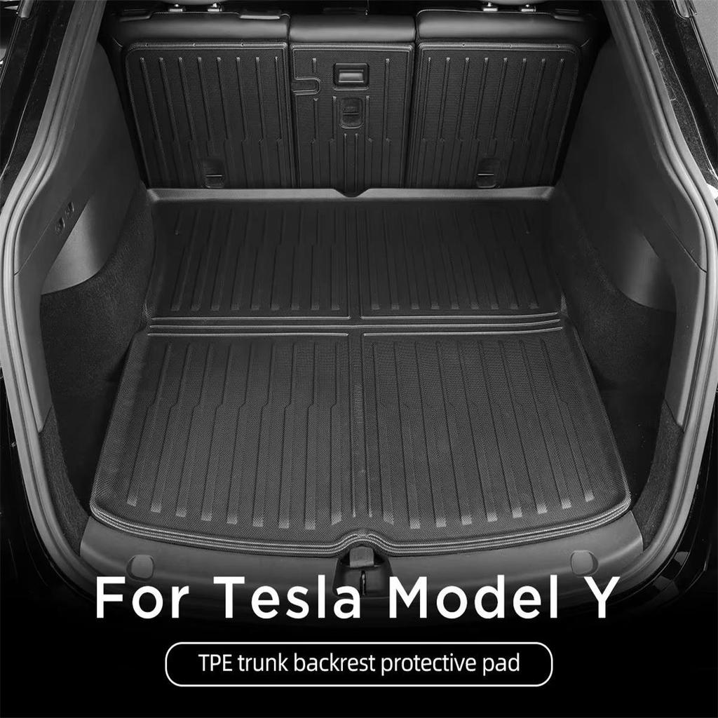 LUCKEASY for Tesla Model Y Juniper 2025 2026 (Not Fit Standard) Rear Trunk Seat Backrest Cushion Anti-Kick Mat Car TPE Trunk Pad