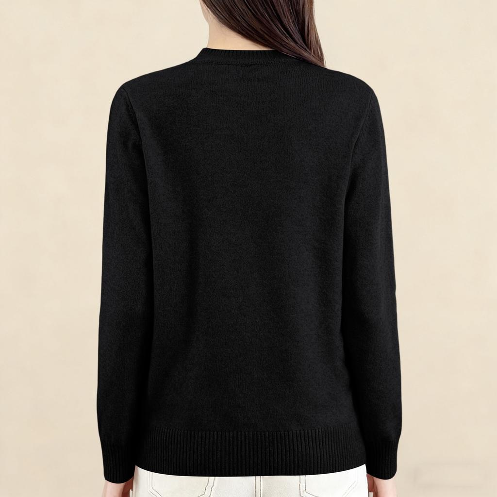 Women's Fashion Casual Pullover Knitted Sweater With Buttons, Solid Color, Long Sleeves Top