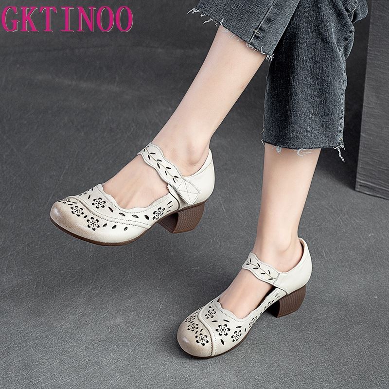 Fashion GKTINOO 2025 Spring Autumn New Retro Genuine Leather Platform Shoes Women's Pumps High Heel Soft Bottom Shoes Women Designers