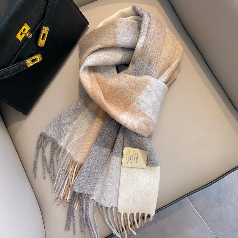 Small fresh white plaid scarf WO100 wool scarf women's winter warm scarf birthday gift
