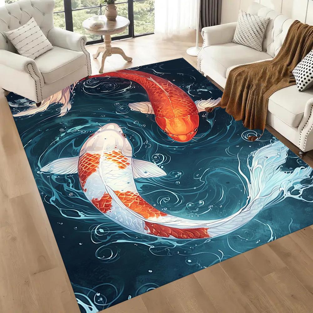 Koi Fish Swimming In Water Floor Mats for Living Room, Bedroom and Room Decoration Are Suitable for Gifts.