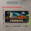 Printing, , Vintage Metal License Plate, Outdoor Wall Art , TENERIFE Aluminum Sign with Volcano and Observatory Design, Great