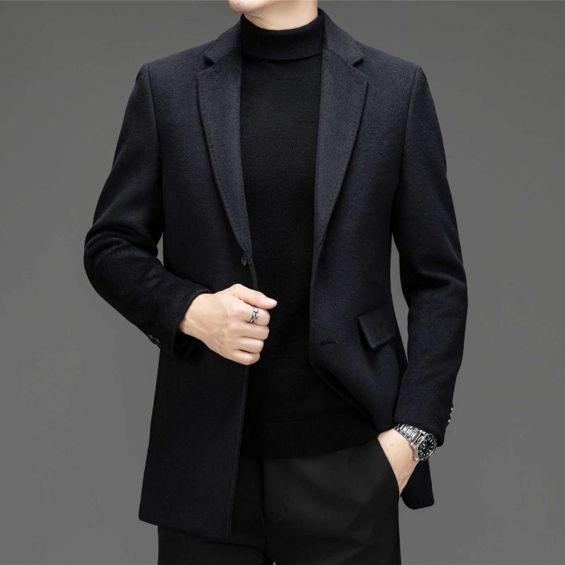 

Мужской короткий шерстяной костюм для папы среднего возраста, зимнее повседневное кашемировое пальто, модная ветровка, куртка 190