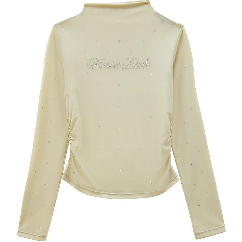 Only Women's 2024 Spring Semi-Sheer Camouflage Mock Neck Long Sleeve Tee