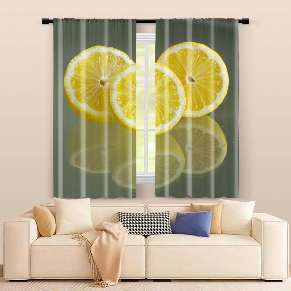 Set Of 2 Filtering Curtains Excluding Rods Non Movable Without Batteries Lemon Use Bedrooms Living Rooms Curtain Polyester Perfect For Area