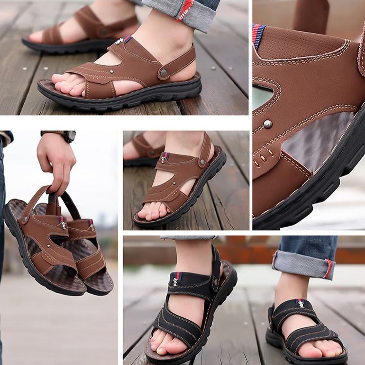Summer New Leather Men's Beach Shoes Non-slip Casual Thick Soles Wear Sandals Men