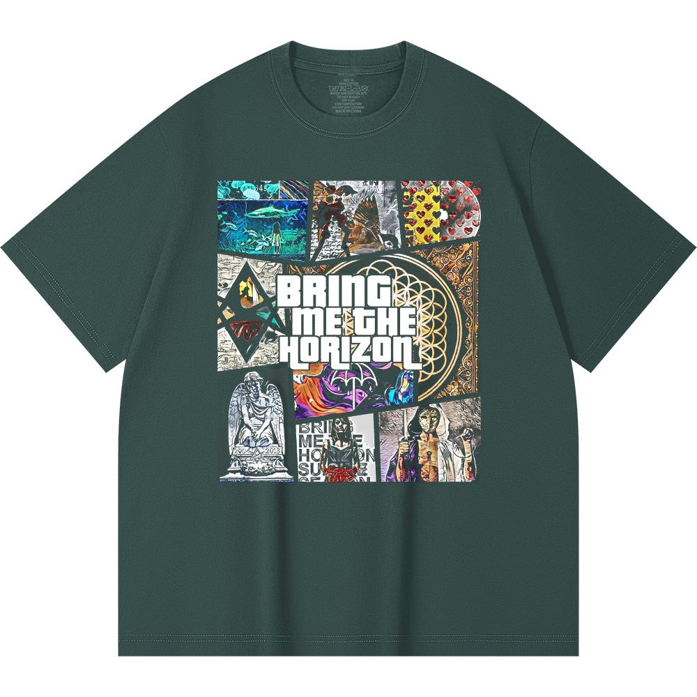 230 g/m² 100% katoenen heavy metal T-shirt met rockband- en popmuziekprint, unisex T-shirt van zwaar katoen.