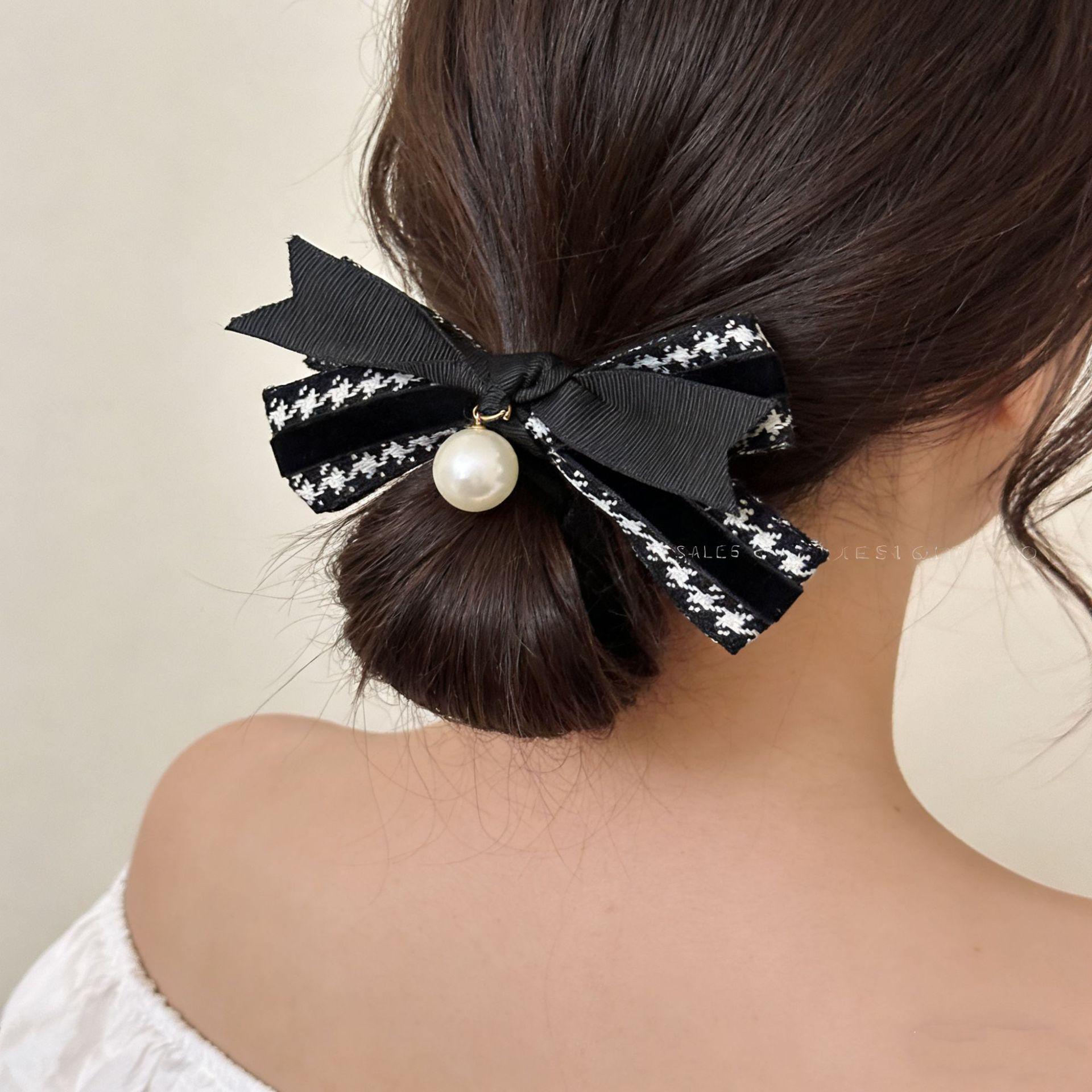 Retro French Houndstooth Bowknot Spring Hair Clip - Versatile & Fashionable Hair Accessory for Women