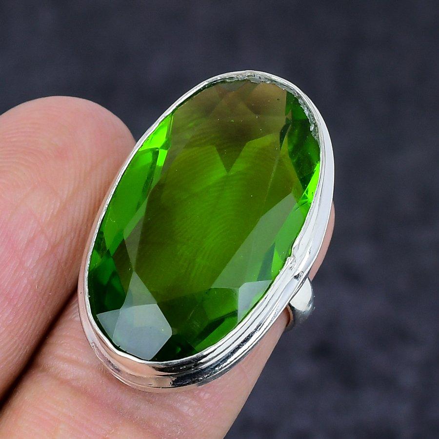Natural Peridot Gemstone Handmade 925 Sterling Silver Jewelry Ring Size 4 Q1r08