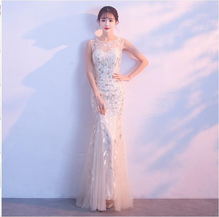 Banquet evening dress women's 1011 new noble celebrity temperament long slim fishtail host dress dress