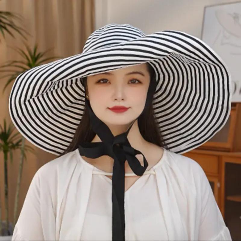 Japanese Retro Striped Fisherman Hat Women's Summer New Sunscreen and UV Resistant Sun Hat Foldable Sun Hat