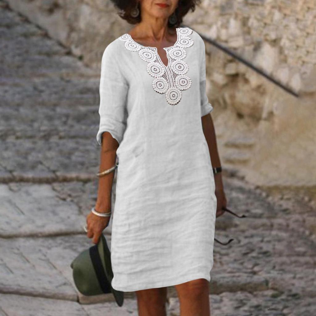 Ladies Lace Stitching V Neck Embroidered Embroidered Lace Tank Dress Summer Dress