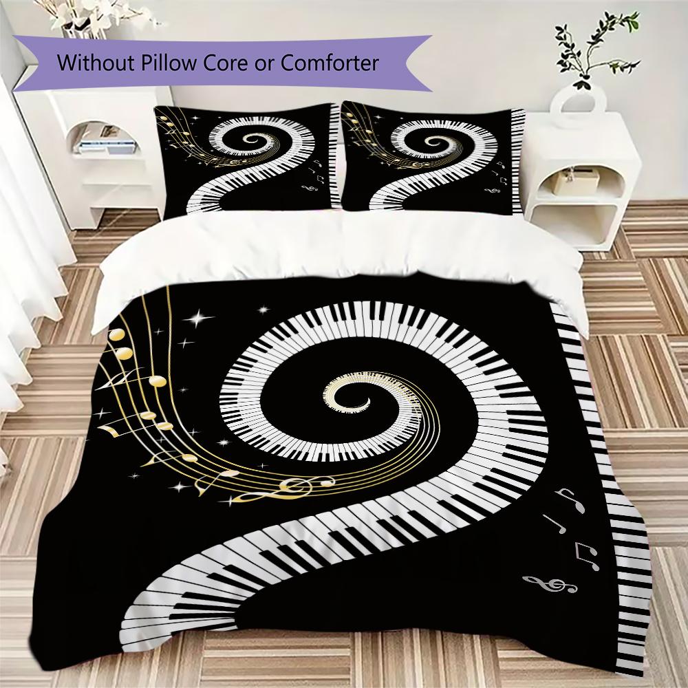 1PC Piano keys music Theme Bedding Quilt Set Quilt Cover Pillowcase Home Decoration Birthday Gift (1 * duvet cover + 2 * pillowcase, without core)A8