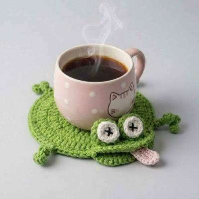 Crochet Coaster Frog Squid Turtle Insulating Coffee Mats Animal Pattern Drink Coasters Novelty Gift for Home Party Office