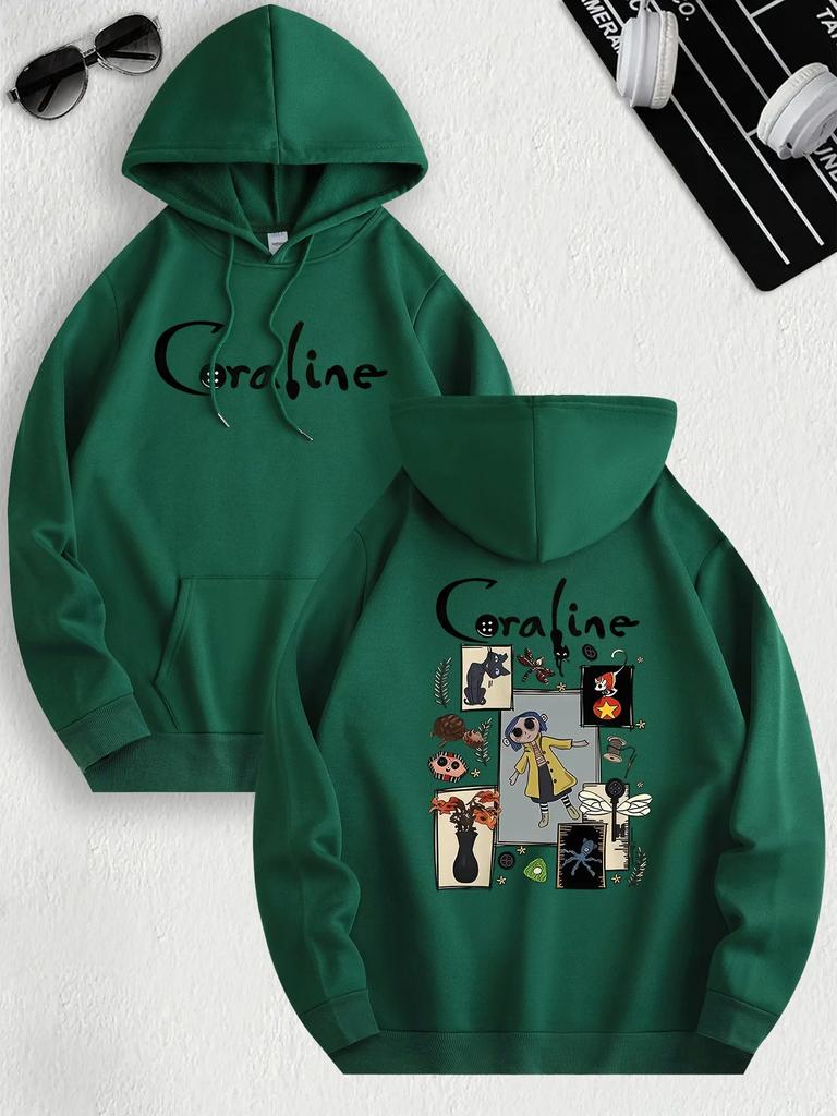 Coraline Inspired Casual Hoodie for Women's Sleeve Regular Fit Hooded Pullover Casual Sweatshirts Harajuku