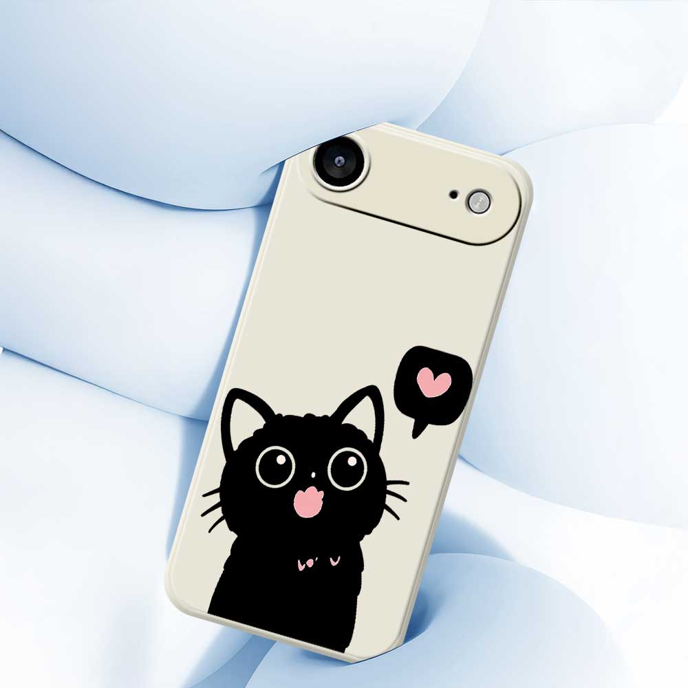 For iPhone 17 Air Case Love Black Cat Pattern Printing Straight Edge TPU Phone Back Cover
