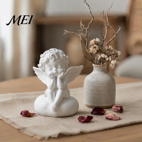 Decorative Figurine Gift 3D Printed Little Angel Statue, Small Cherub Figurine, Cute Holding Pla Material Craft Face Guardian Desktop Ornament