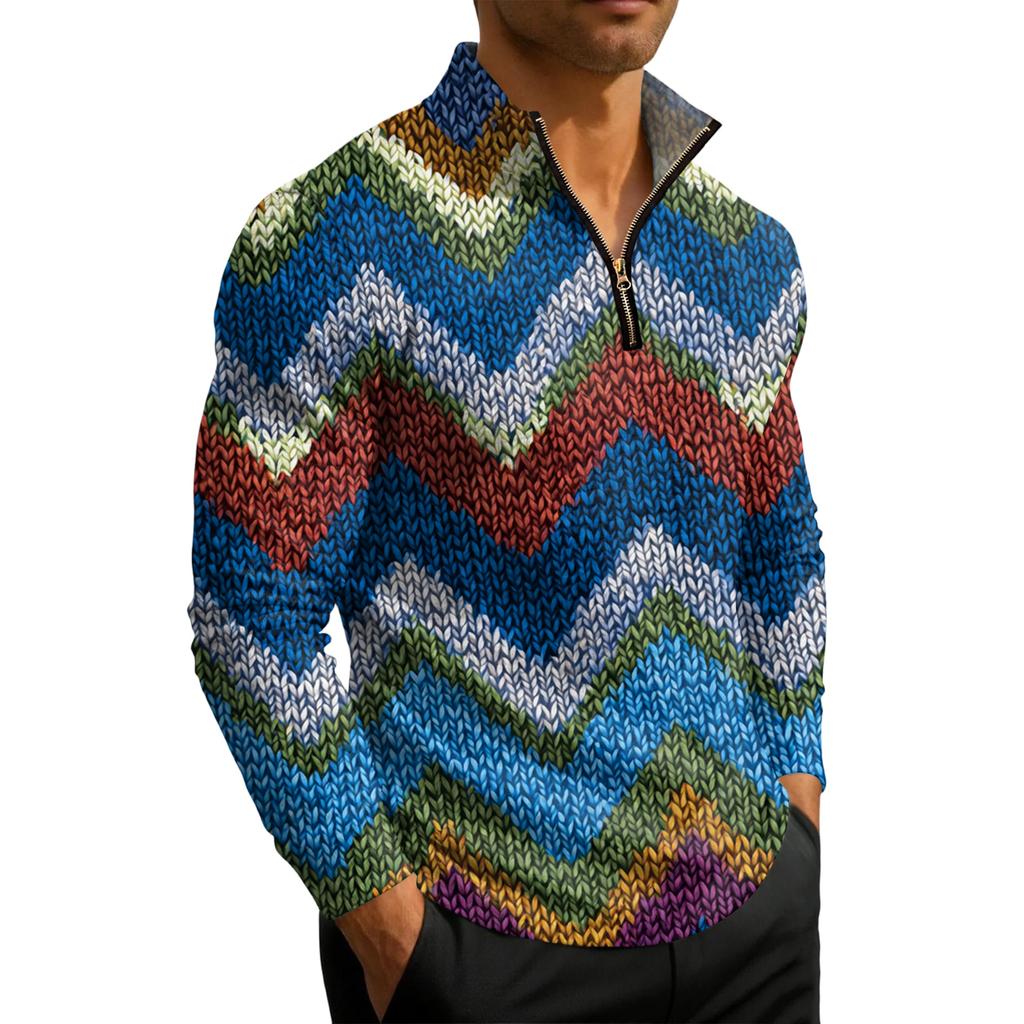 Herrstickad tröja med kvartslång dragkedja och ståkrage