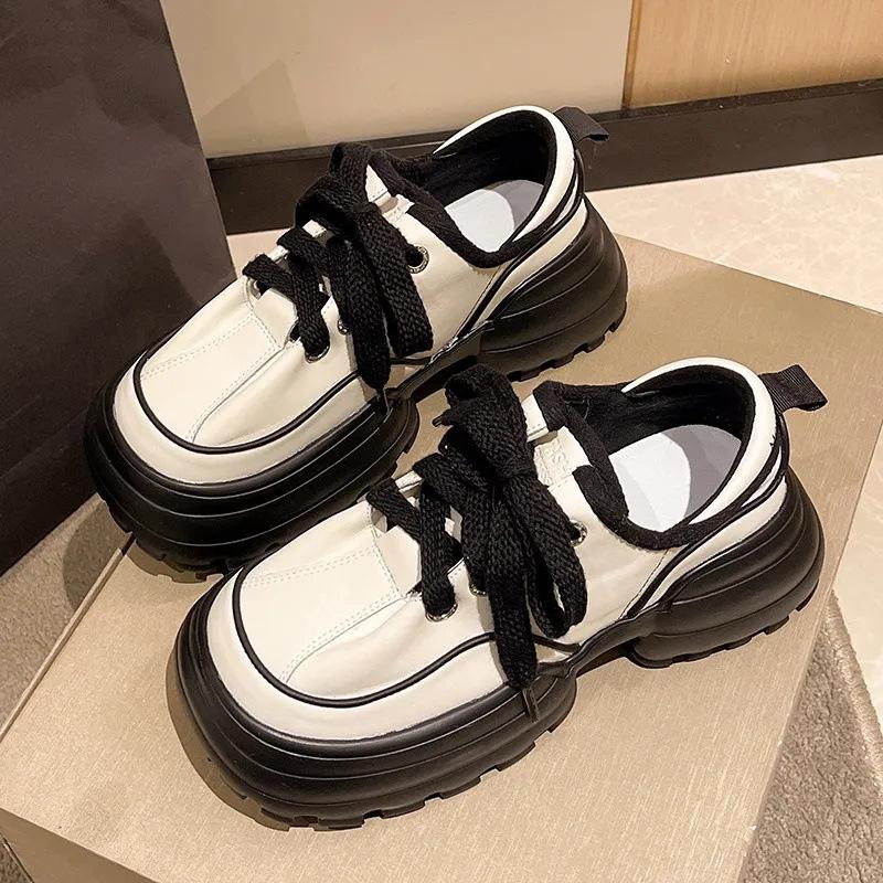 

New women s shoes spring, autumn and winter four seasons dad thick-soled rocking shoes Korean version inner height increase lace-up breathable splicin 35 чорний