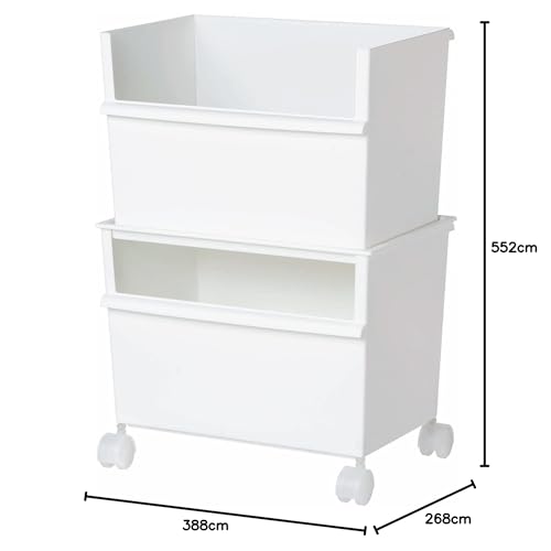 Like-it Aufbewahrungsboxen, Aufbewahrung für Kleinteile, Aufbewahrung für Fertiggerichte, Behälter, Behälter, Breit und Tief x 2 Sets (mit Rollen), Weiß, ca.. 38,8 cm B x 26