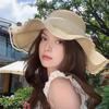 Sun Hat Large Wavy Brim Breathable Summer Straw Hat with Lace Bow Tulip Decor Foldable Portable Travel Hat