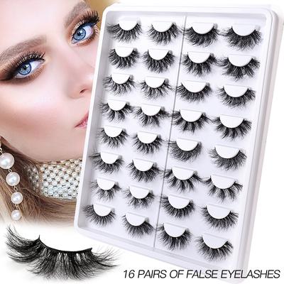 Neues Produkt: 16 Paar handgebratene, lockige, dicke falsche Wimpern, natürliche Nerzwimpern