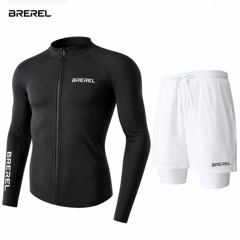 Heren UV-Bescherming Rash Guard Set Lange Mouw Zwemshirt Sneldrogende Boardshorts Snorkelen Surfen Kajakken