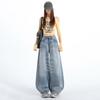 Women's Personalized Bamboo Pattern Light Blue Wide Leg Jeans - Trendy, Slimming, Loose Fit for Spring/Summer