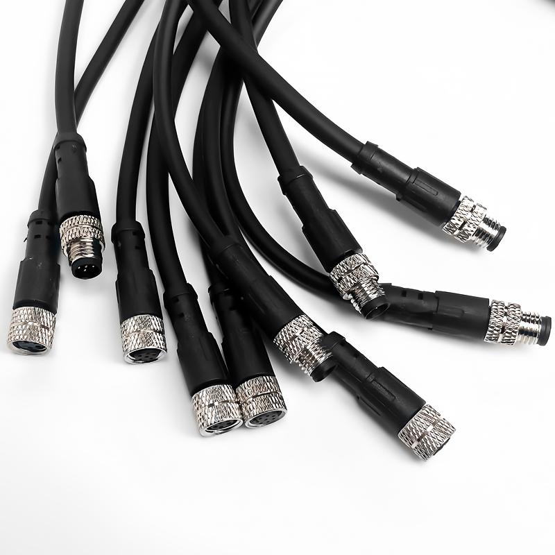 2Meters M8 Sensor Connector Male & Female, 3/4/5/6/8 Pin Waterproof Cable Plug, Integrated Injection Molding for Industrial Use