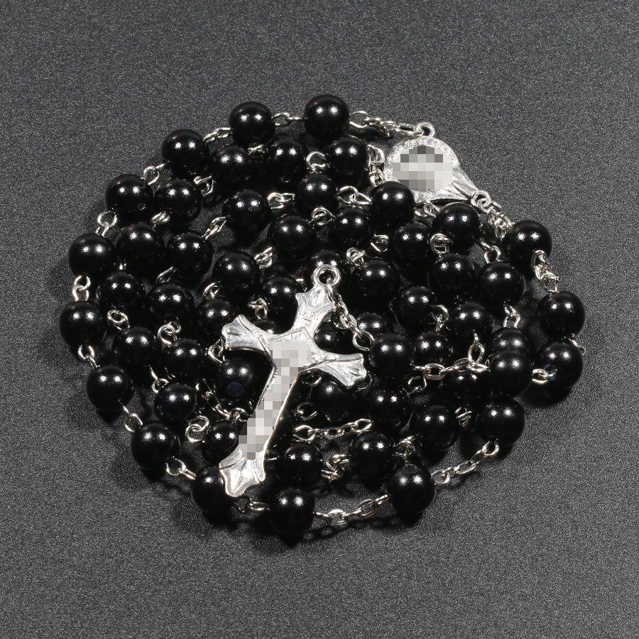Fashion Cross Pendant Long Weater Chains ABS Imitation Zircon Virgin Mary Pendant Prayer Necklace For Women And Men