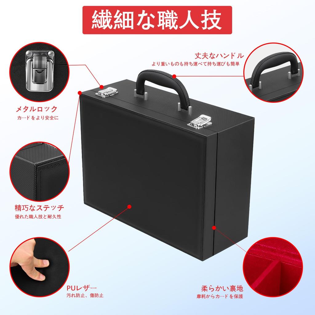 HIMOMO Storage Box for Trading Attache PU 10 Holds Black and Perfect for New Christmas Presents Cards, 4-Column Case, Leather, Compartments, Handheld,