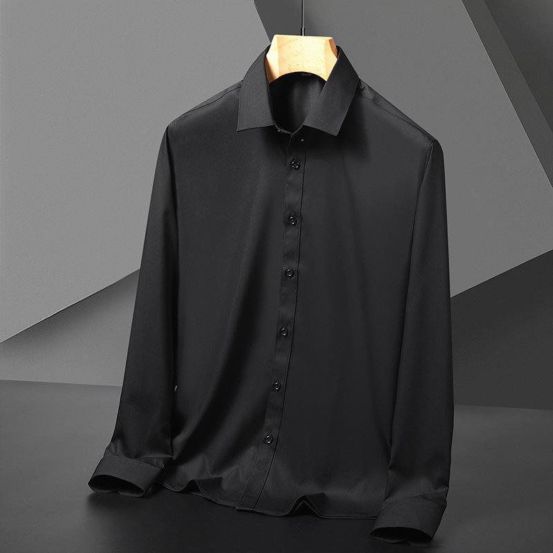 Spring and Autumn Solid Color Bamboo Fiber Long Sleeve Shirt Middle-aged Men's Professional Tooling Business Casual Shirt